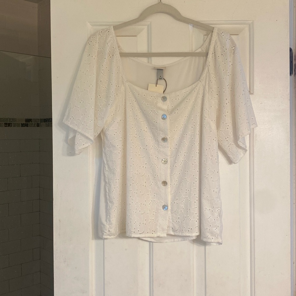 J. Crew, UO, Beautiful eyelet button down top. A New Day size M